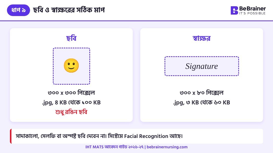 ধাপ ৯: IHT MATS আবেদনের ছবি ও স্বাক্ষরের মাপ